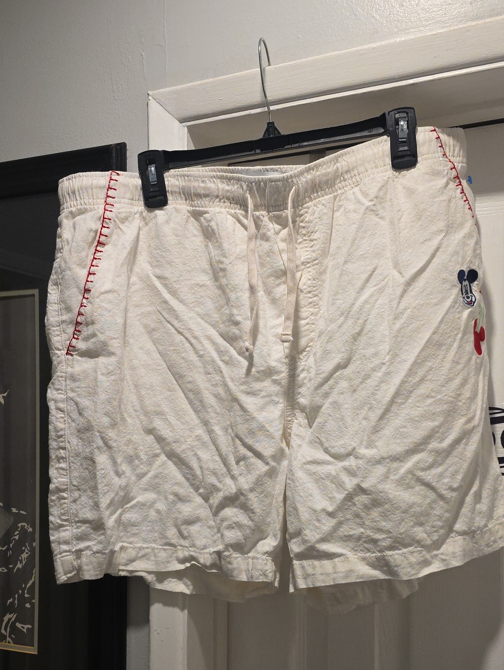 Disney Off White Shorts with Red Stitching and Mickey Accent